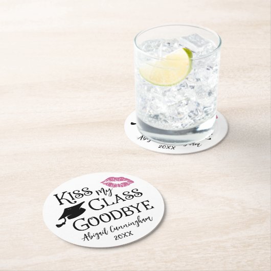 Afstuderen Funny KISS MIJN KLAS AFSCHEID Naam Ronde Kartonnen Onderzetter (Insitu)