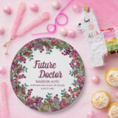 Afstuderen Future Doctor Paars Floral Papieren Bordje (Feest)