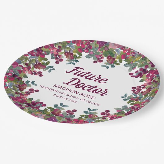 Afstuderen Future Doctor Paars Floral Papieren Bordje (Gekanteld)