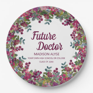 Afstuderen Future Doctor Paars Floral Papieren Bordje