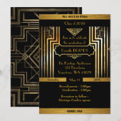 Afstuderen, Gatsby-stijl, kaartje, zwart goud Kaart (Voorkant / Achterkant)