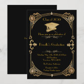 Afstuderen, Gatsby stijl, zwart goud, monogram ter Kaart (Voorkant / Achterkant)