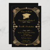 Afstuderen, Gatsby, zwart goud, monogram terug Kaart (Voorkant / Achterkant)