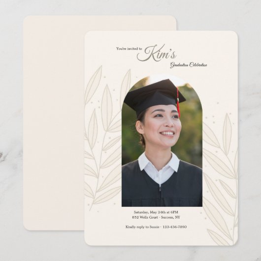 Afstuderen gebladerte fotouitnodiging kaart (Voorkant / Achterkant)