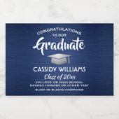 Afstuderen geborsteld marineblauw en witte mini ge sparkling wijnetiket (Enkel label)