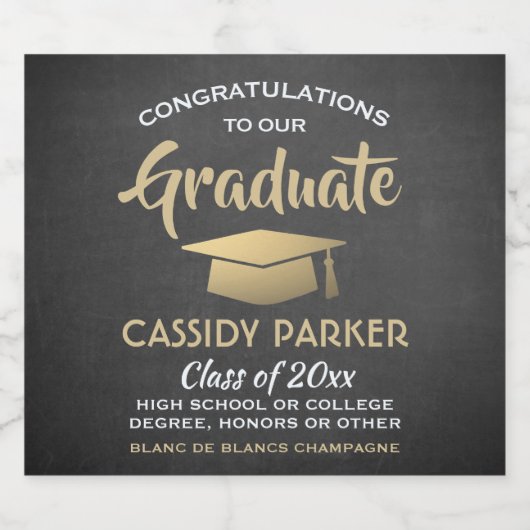 Afstuderen gecomprimeerd Chalkboard Black Gold & W Sparkling Wijnetiket (Enkel label)