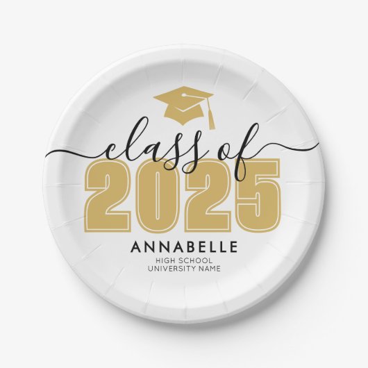 Afstuderen geel afstudeerfeest papieren bordje (Voorkant)
