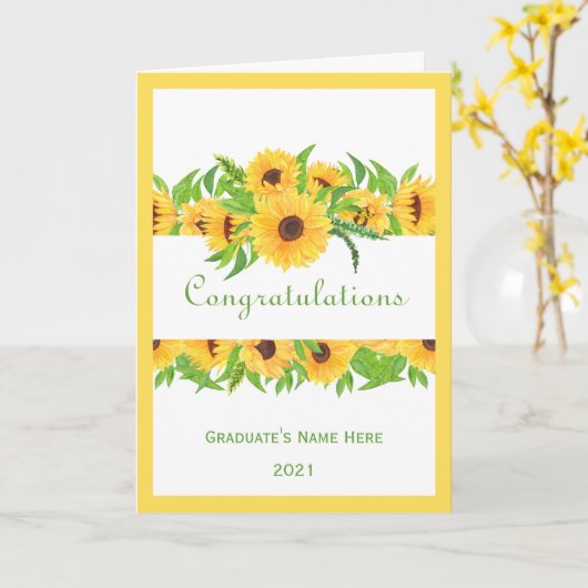 Afstuderen Geel Bloemen Naam Jaar Gefeliciteerd Kaart (Gele Bloem)