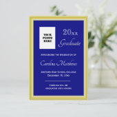 Afstuderen Geel Goud Lijst Blauw Afstuderen Aankondiging (Staand voorkant)