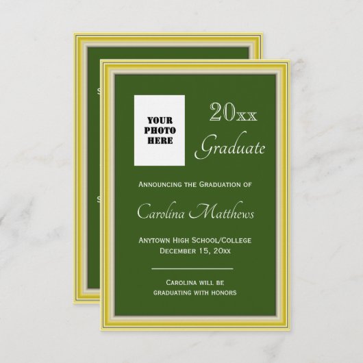 Afstuderen Geel Goud Lijst Groen Afstuderen Aankondiging (Voorkant / Achterkant)