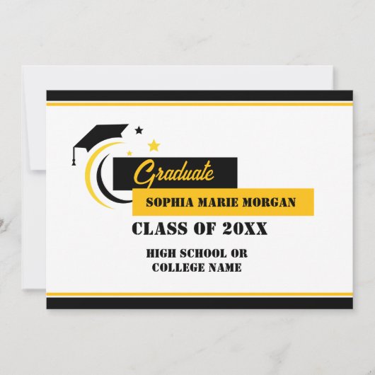 Afstuderen Geel Zwart Wit Afstuderen Aankondiging (Voorkant)