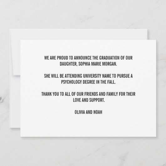 Afstuderen Geel Zwart Wit Afstuderen Aankondiging (Achterkant)