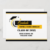 Afstuderen Geel Zwart Wit Afstuderen Aankondiging (Voorkant / Achterkant)