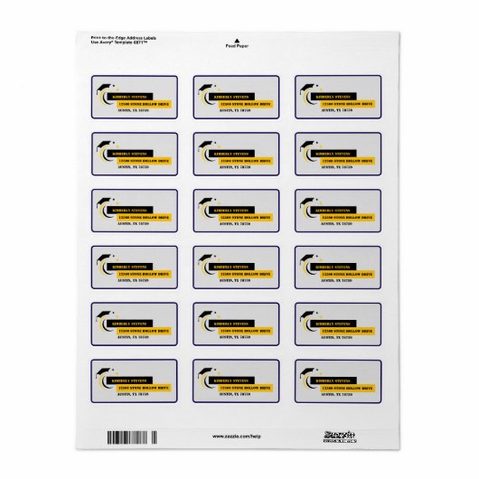 Afstuderen geel zwart wit Afstuderen adres Etiket (Full Sheet)