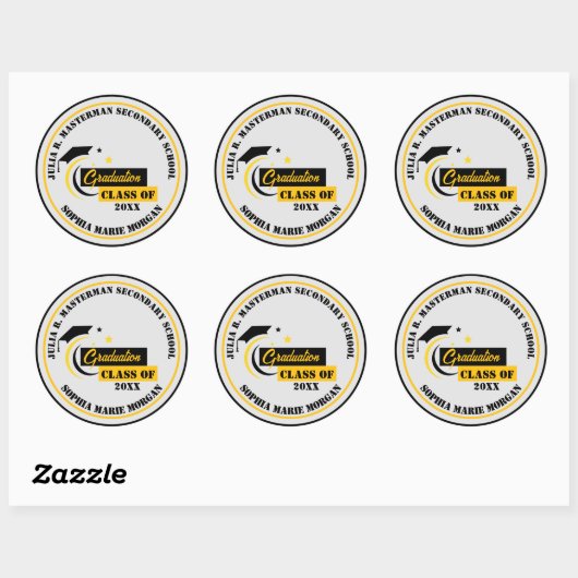 Afstuderen Geel Zwart Wit Afstuderen Classic Ronde Sticker (Vel)