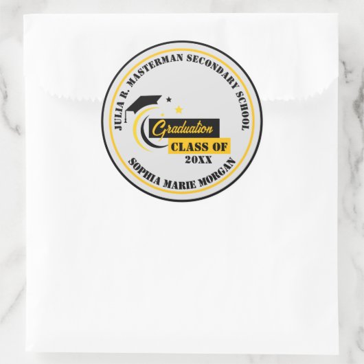 Afstuderen Geel Zwart Wit Afstuderen Classic Ronde Sticker (Tas)