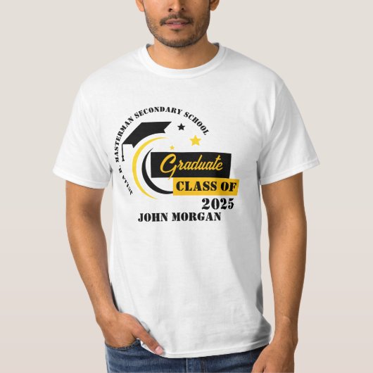 Afstuderen geel zwart wit Afstuderen T-shirt (Voorkant)
