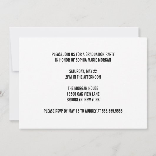 Afstuderen geel zwart wit Afstuderen uitnodiging (Achterkant)