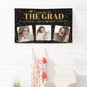Afstuderen Gefackt 3 Foto's Gold Glitter Confetti Spandoek (Insitu)
