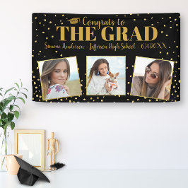 Afstuderen Gefackt 3 Foto's Gold Glitter Confetti Spandoek