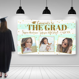 Afstuderen Gefackt 3 Foto's Gold Glitter Stripes Spandoek