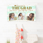 Afstuderen Gefackt 3 Foto's Gold Glitter Stripes Spandoek (Insitu)