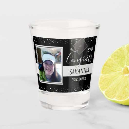 Afstuderen Gefackt Foto Confetti Shot Glas (Voorkant)
