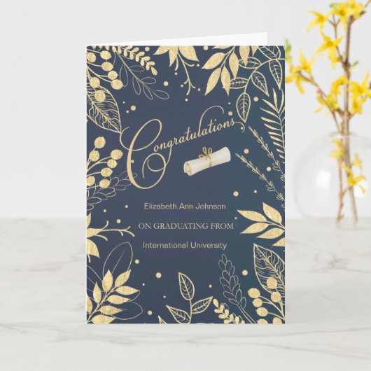 Afstuderen Gefeliciteerd aangepaste naam en school Kaart (Gele Bloem)