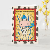 Afstuderen Gefeliciteerd Afstuderen Cartoon Koe Kaart (Gele Bloem)