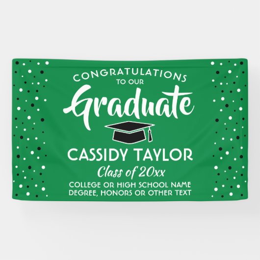 Afstuderen Gefeliciteerd Confetti Groen Wit en Zwa Spandoek (Horizontaal)