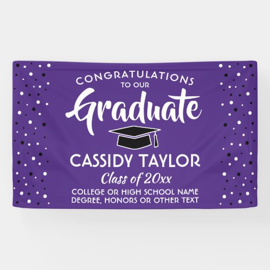Afstuderen Gefeliciteerd Confetti Paars wit en zwa Spandoek (Horizontaal)