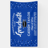 Afstuderen Gefeliciteerd Confetti Royal Blue en Wh Spandoek (Verticaal)