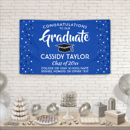 Afstuderen Gefeliciteerd Confetti Royal Blue en Wh Spandoek