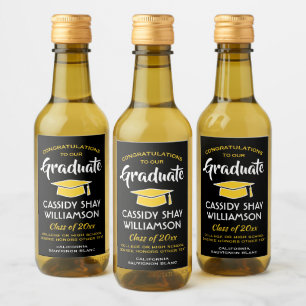 Afstuderen Gefeliciteerd Elegant Black Gold Yellow Wijn Etiket
