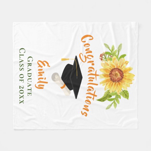 Afstuderen gefeliciteerd Floral Sunflower Fleece Deken (Voorkant (Horizontaal))