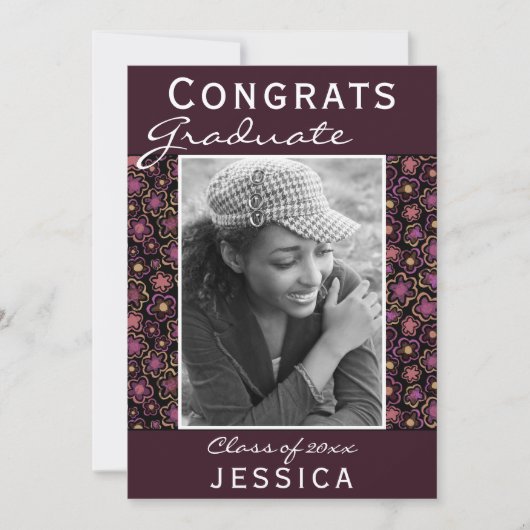 Afstuderen Gefeliciteerd Flower Pattern Photo Afst Kaart (Voorkant)