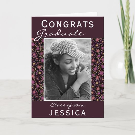 Afstuderen Gefeliciteerd Flower Pattern Photo Afst Kaart (Voorkant)