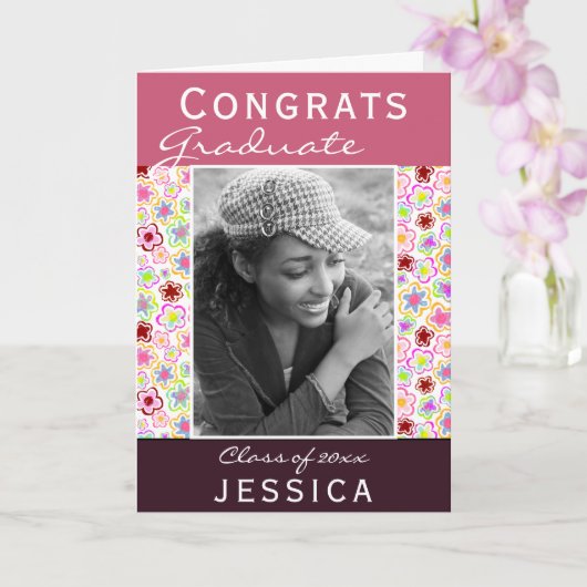 Afstuderen Gefeliciteerd Flower Pattern Photo Afst Kaart (Orchidee)