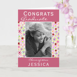 Afstuderen Gefeliciteerd Flower Pattern Photo Afst Kaart