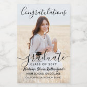 Afstuderen Gefeliciteerd Foto Black Script Mini Wijn Etiket (Enkel label)