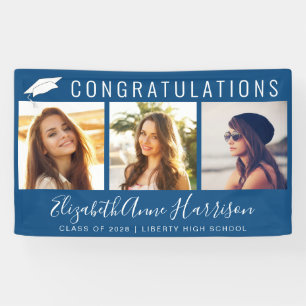 Afstuderen Gefeliciteerd Foto Collage Blue Spandoek