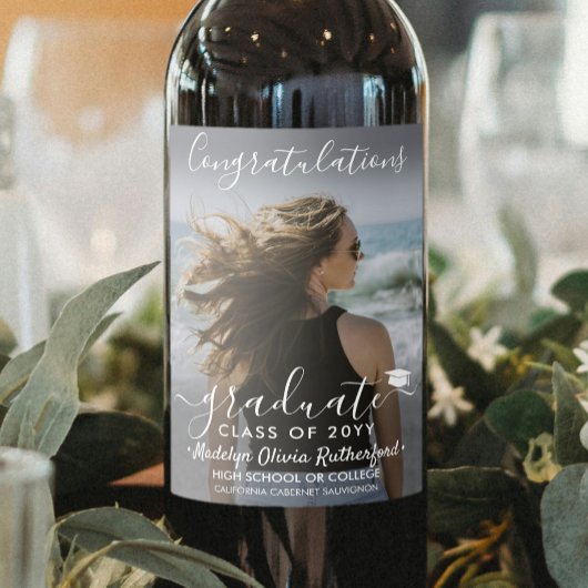 Afstuderen Gefeliciteerd Foto & witboek Wijn Etiket