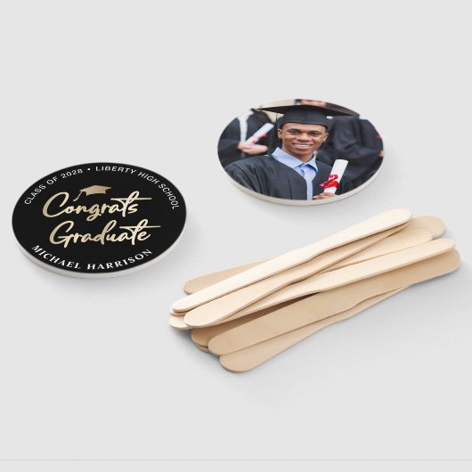 Afstuderen Gefeliciteerd Foto zwart Handwaaier (Niet-gemonteerd)