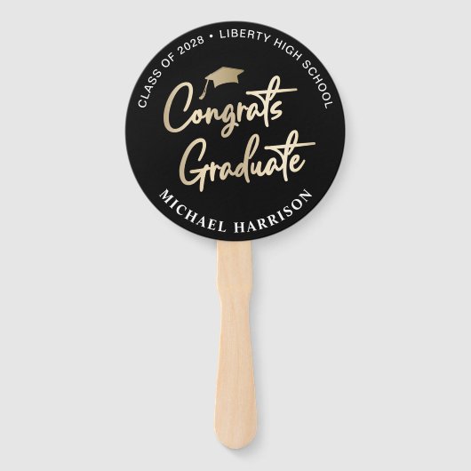 Afstuderen Gefeliciteerd Foto zwart Handwaaier (Voorkant)