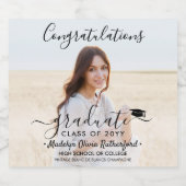 Afstuderen Gefeliciteerd Foto & Zwart script Sparkling Wijnetiket (Enkel label)