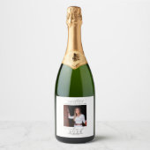 Afstuderen Gefeliciteerd Foto zwart script Sparkling Wijnetiket (Voorkant)