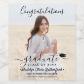 Afstuderen Gefeliciteerd Foto & Zwart script Wijn Etiket (Enkel label)