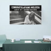 Afstuderen Gefeliciteerd Foto zwart Spandoek (Beurs)