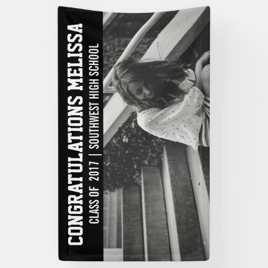 Afstuderen Gefeliciteerd Foto zwart Spandoek (Verticaal)