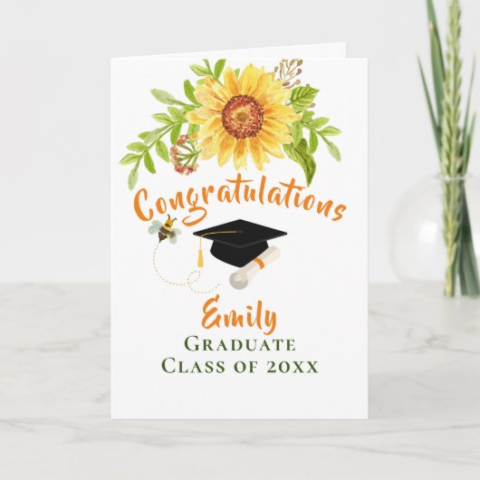 Afstuderen gefeliciteerd Gele Floral Card Kaart (Voorkant)